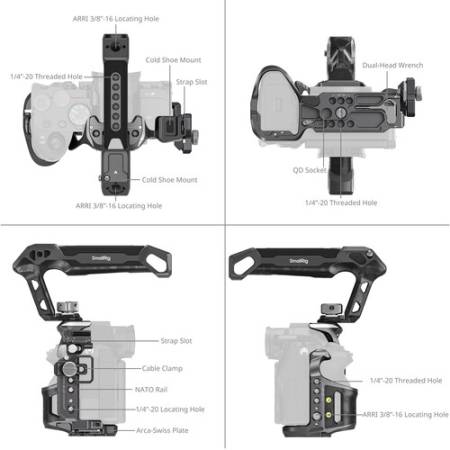 SmallRig 6031 Rhinoceros - zestaw (klatka, uchwyt górny i boczny, zacisk HDMI) do Sony Alpha 7 V / 7R V / 7 IV / 7S III / 7R IV - szczegóły